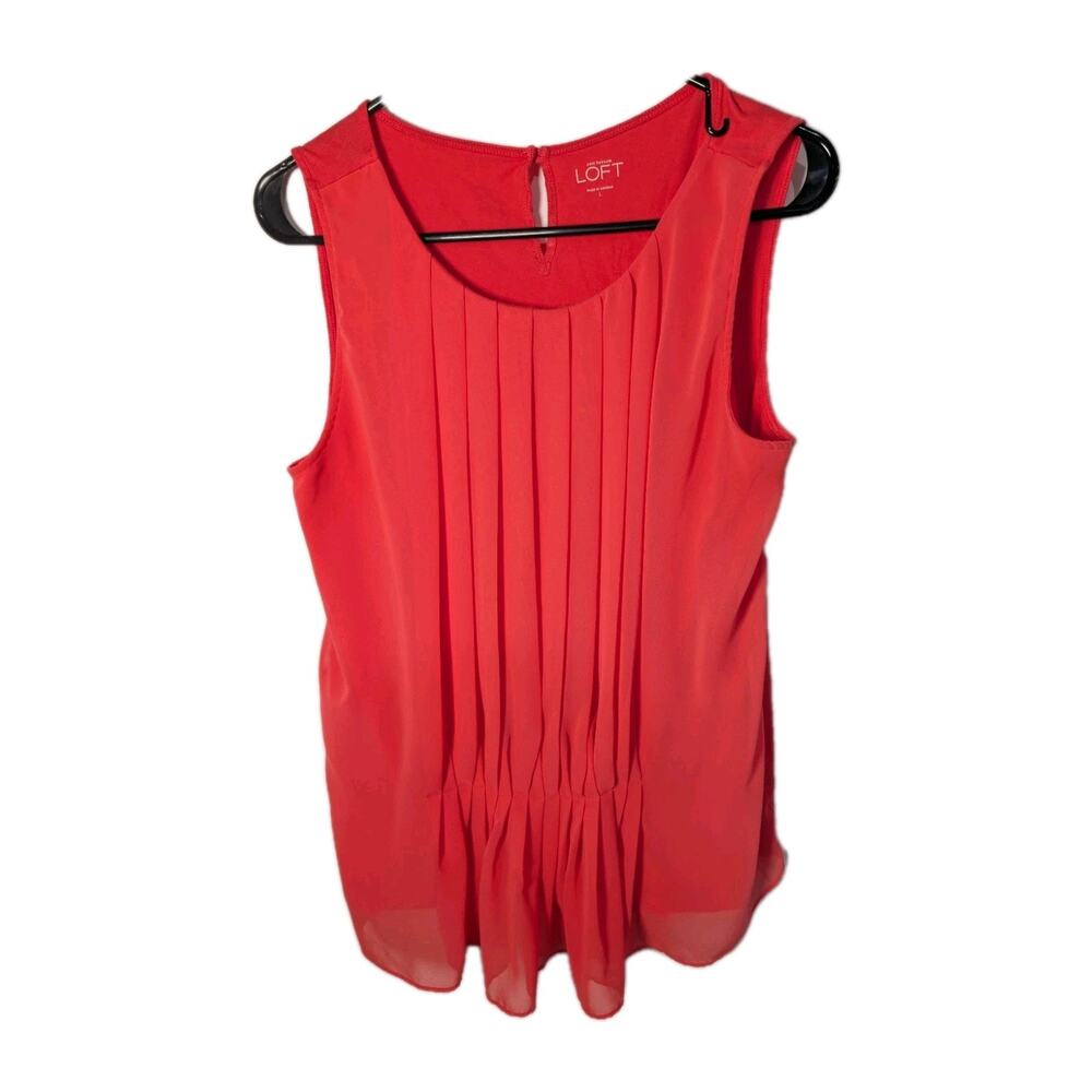 LOFT Tank Top Shirt Women's Blouse Pleated Sleeveless Size Large Flowy Camisole